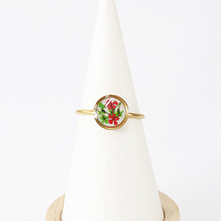 Красный 304 Кольца манжеты из нержавеющей стали с эпоксидной смолой, с сухих цветов внутри, плоско-круглые, красные, 18 мм