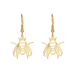 Real 18K Gold Plated 304 Stainless Steel Dangle Earrings, Hollow Insect, Real 18K Gold Plated, No Size