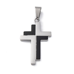 Черный 304 подвески из нержавеющей стали, крестик, чёрные, 37.5x23x3 мм, отверстие : 4.5x9 мм