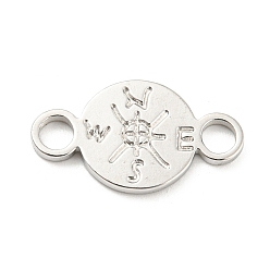 Stainless Steel Color Tarnish Resistant 304 Stainless Steel Connector Charms, Flat Round with Compass, Stainless Steel Color, 11x19x1.5mm, Hole: 3mm