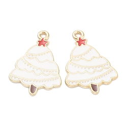 Белый Подвески из эмали и сплава, на Рождество, свет позолоченные, рождественская елка, белые, 27x18x1 мм, отверстие : 1 мм