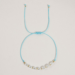 Небесно-голубой Искусственный жемчуг овальные бусины плетеные браслеты из бисера для женщин, с полиэстеровым шнуром и бусинами из бобов, голубой, внутренний диаметр: 11 дюйм (28 см)