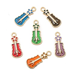 Золотой Подвески из эмали и сплава, разноцветные, гитарный шарм, золотые, 25.5x10.5x1.5 мм, отверстие : 2.5 мм