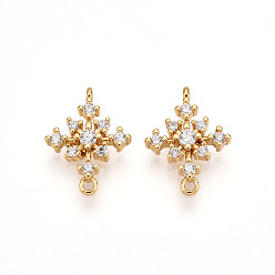 Настоящее золото 18K Шармы-соединители из латуни с микропаве из прозрачного кубического циркония, снежинка ссылки, без кадмия, без никеля и без свинца, реальный 18 k позолоченный, 13.3x10x2.5 мм, отверстие : 0.9~1 мм