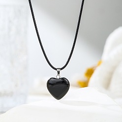 Black Onyx Кулон в форме сердца из натурального черного оникса (окрашенного и подвергнутого термической обработке), ожерелье на черном шнурке., украшения с целебными кристаллами для мужчин и женщин, платина, 17.32 дюйм (44 см)