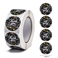 Black DIY Scrapbook, 1 Inch Thank You Stickers, Decorative Adhesive Tapes, Flat Round with Word Thank You, Black, 25mm, about 500pcs/roll