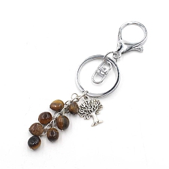 Тигровый глаз Брелки из натурального тигрового глаза, с металлическими разъемными кольцами, чип, 11.5 см