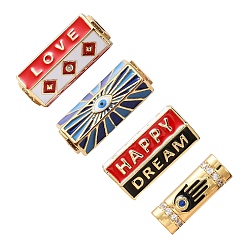 Mixed Color 4Pcs 4 Style Real 18K Gold Plated Brass Enamel Tube Beads, with Micro Pave Clear Cubic Zirconia, Hexagon & Column, Mixed Color, 1pc/style