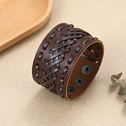 Кокосово-Коричневый Коровьей шнур браслеты, браслеты из сплава для мужчин, кокосового коричневый, 9-1/8x1-5/8 дюйм (23x4 см)