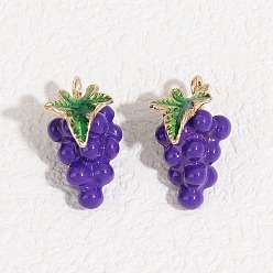 Винограды Подвески с эмалью из фруктового сплава, золотые, винограды, 18x11x10 мм, отверстие : 1.6 мм