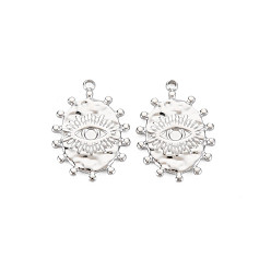 Нержавеющая Сталь Цвет 304 Настройки эмали нержавеющей стали кулон, Овальный с глазом, цвет нержавеющей стали, 21x15x2 мм, отверстие : 1.6 мм