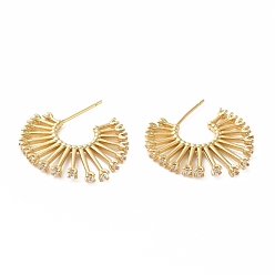 Прозрачный Серьги-гвоздики с кубическим цирконием, серьги-кольца из настоящей позолоченной латуни 18k для женщин, без свинца и без кадмия, прозрачные, 25x24x2 мм, штифты : 0.7 мм