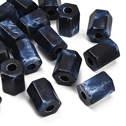 Dark Blue Opaque Acrylic Imitation Gemstone Beads, Large Hole Beads, Hexagon Column, Faceted, Two Tone, Dark Blue, 25x21.5x19.5mm, Hole: 8mm, about 60pcs/bag