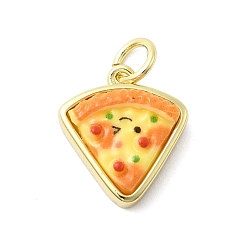 Pizza Латунные подвески, с прыгающим кольцом и смолой, без кадмия и без свинца, стойки покрытие, долговечный, реальный 18 k позолоченный, пицца, 13.5x12.5x4.5 мм, отверстие : 3.4 мм