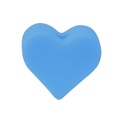 Deep Sky Blue Heart Food Grade Silicone Beads, Deep Sky Blue, 12x13.5mm