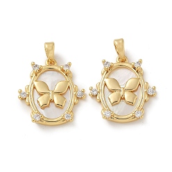 Настоящее золото 18K Подвески из латуни с микропаве из циркония, с оболочкой, овал с подвесками в виде бабочек, без кадмия, без никеля и без свинца, реальный 18 k позолоченный, 20x18.5x4 мм, отверстие : 4x2 мм