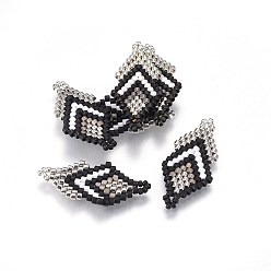 Colorful MIYUKI & TOHO Handmade Japanese Seed Beads Links, Loom Pattern, Double Rhombus, Colorful, 27~29x13~14x1.7mm, Hole: 1.5mm