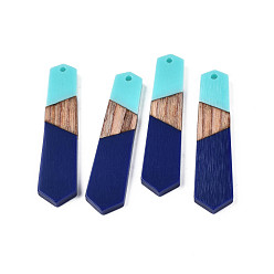 Полуночно-синий Подвески из непрозрачной смолы и ореха, полигон прелести, темно-синий, 49.5x12.5x4 мм, отверстие : 2 мм