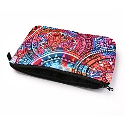 Colorful Polyester Tarp Zip Cosmetic Pouches, Rectangle with Flower Pattern, Colorful, 14.4x21.7x2.1cm