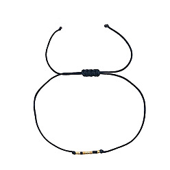 Черный Стеклянные бусины плетеные браслеты из бисера, Регулируемые браслеты из плетеного нейлонового шнура для женщин, колонка, чёрные, 11.02 дюйм (28 см)