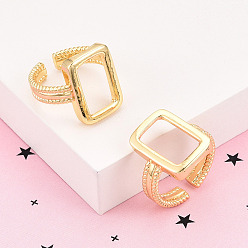 Настоящее золото 18K Латунные манжеты для мужчин и женщин, без кадмия и без свинца, прямоугольник. полый, реальный 18 k позолоченный, 18 мм, внутренний диаметр: 17.5 мм, Прямоугольник: 18x12.5 мм