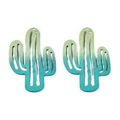 Dark Turquoise Spray Painted Iron Pendants, Cactus, Dark Turquoise, 49x33x3mm, Hole: 1.2mm