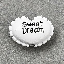 White Alloy Enamel Beads, Heart with Sweet Dream, White, 9.5x13.5x5.5mm, Hole: 1.5mm