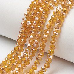 Оранжевый Стеклянные бусины с гальваническим покрытием , с половиным покрытием, с покрытием цвета радуги, граненые, рондель, оранжевые, 3.5x3 мм, отверстие : 0.4 мм, около 123~127 шт / нитка, 13.7~14.1 дюйм (35~36 см)