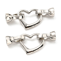 Платина Покрытие стойки, экологически чистые латунные складные застежки, без свинца и без кадмия, сердце, платина, 34 мм, Сердце: 14x16x2 mm, внутренний диаметр: 4 мм