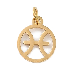 Рыбы Ионное покрытие (ip) 304 брелоки из нержавеющей стали, с целью перехода в кольце, лазерная резка, реальный 18 k позолоченный, кольцо с подвеской в виде созвездия, Рыбы, 13.5x11x1 мм, отверстие : 3 мм