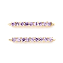 Лиловый Реечное покрытие латунь микро паве кубический цирконий коннестор прелести, долговечный, реальный 18 k позолоченный, без кадмия, без никеля и без свинца, полоса, сирень, 24x2x2.5 мм, отверстие : 1 мм