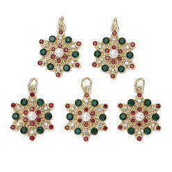 Light Gold Подвески из сплава , с искусственным жемчугом из абс-пластика и разноцветными стразами, Рождественские снежинки, золотой свет, 24.5x19x5.5 мм, отверстие : 4 мм, 5 шт / комплект