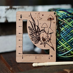 Tan Wooden Knitting Needle Gauge, Square with Mushroom Measuring Ruler, Tan, 7.6x7.6x0.5cm
