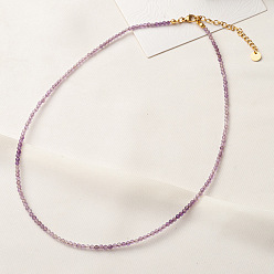 Аметист Ожерелья из круглых бусин с натуральным аметистом, украшения из нержавеющей стали для женщин, золотые, 15.35 дюйм (39 см)