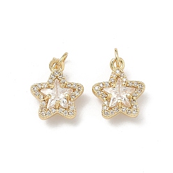 Настоящее золото 18K Латунные микропаве прозрачные подвески с фианитом, без кадмия и без свинца, стойки покрытие, долговечный, звезды прелести, реальный 18 k позолоченный, 15x12.5x6 мм, отверстие : 3 мм