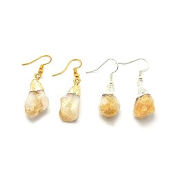 (52) Непрозрачная лаванда Серьги с натуральным цитрином, с латунной фурнитурой , самородки, разноцветные, 34~38 мм , штифт: 0.7 мм