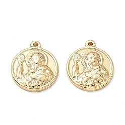Golden 304 Stainless Steel Pendants, Flat Round with Saint Charms, Long-Lasting Plated, Golden, 21x18x3mm, Hole: 1.4mm