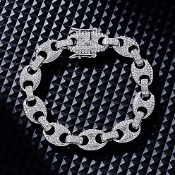 Платина Браслеты-цепочки из сплава в стиле хип-хоп с микропаве из кубических цирконий для женщин, овальные, платина