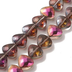 (123L) Белый крем непрозрачный блеск Прозрачные гальванические стеклянные бусины, с половиным покрытием цвета радуги, сердце, огнеупорный кирпич, 12x13x7 мм, отверстие : 1 мм, около 55 шт / нитка, 25.51'' (64.8 см)