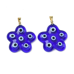 Синий Подвески лэмпворк ручной работы, , с латунной привязкой на поруки, стойки покрытие, синие, 30.5~33x28~30.5x5 мм, отверстие : 4x4 мм