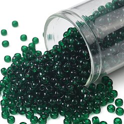 (939) Transparent Green Emerald Круглые бусины toho, японский бисер, (939) прозрачный зеленый изумруд, 8/0, 3 мм, отверстие : 1 мм, Около 222 шт / 10 г