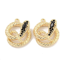 Настоящее золото 18K Латунные микро проложить кубического циркония подвески, без кадмия, без никеля и без свинца, змея, чёрные, реальный 18 k позолоченный, 16x14x6 мм, отверстие : 1 мм