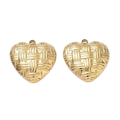 Real 18K Gold Plated 304 Stainless Steel Charms, Ion Plating(IP), Heart with Woven Pattern Charms, Polishing, Real 18K Gold Plated, 20x20x3.5mm, Hole: 1.8mm
