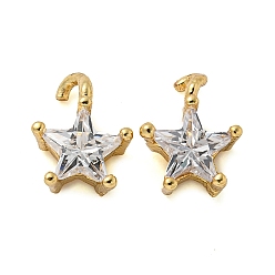 Настоящее золото 18K Покрытие стойки латунь микропаве прозрачные кубические циркониевые подвески, долговечный, без кадмия и без свинца, звезда, реальный 18 k позолоченный, 8x7x3.5 мм, отверстие : 1.4 мм