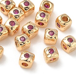 Deep Pink SHEGRACE Brass Cubic Zirconia Beads, Cube, Cadmium Free & Lead Free & Nickel Free, Real 18K Gold Plated, Deep Pink, 4x4x4mm, Hole: 1.6mm