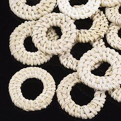 Lemon Chiffon Handmade Reed Cane/Rattan Woven Linking Rings, For Making Straw Earrings and Necklaces,  Ring, Lemon Chiffon, 28~34x4~5mm, Inner Diameter: 8~15mm
