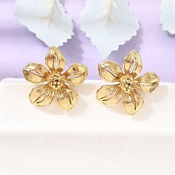 Golden 304 Stainless Steel Stud Earrings for Women, Flower, Ion Plating(IP), Golden, 25x25mm