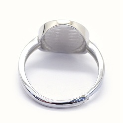 Platinum Rhodium Plated 925 Sterling Silver Finger Ring Components, Flat Round, Size 7, Platinum, Tray: 10mm, 17mm