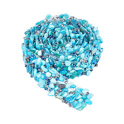 Темный Голубой Отделка лентой из натуральных драгоценных камней и пластиковых бусин, сетчатая лента для одежды, аксессуары для одежды, темные голубые, 1~1-1/8 дюйм (25~30 мм), около 1.09 ярдов (1 м) / шт