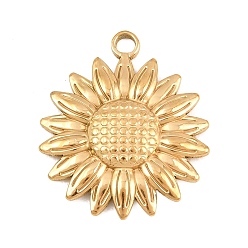 Золотой 304 подвески из нержавеющей стали, очарование подсолнуха, золотые, 21.5x18.5x3 мм, отверстие : 2 мм